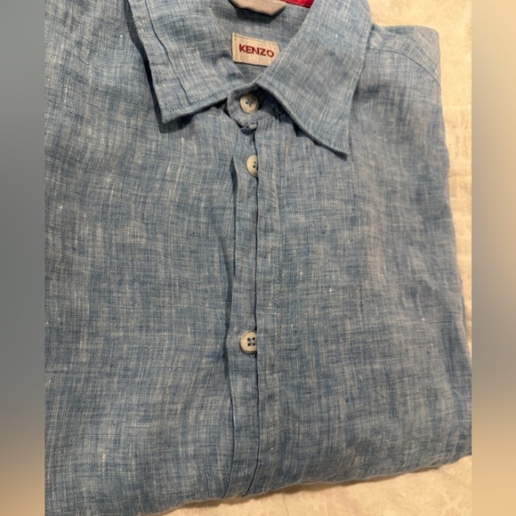 Kenzo Homme Blue 100% linen long sleeve button down shirt - Picture 11 of 11
